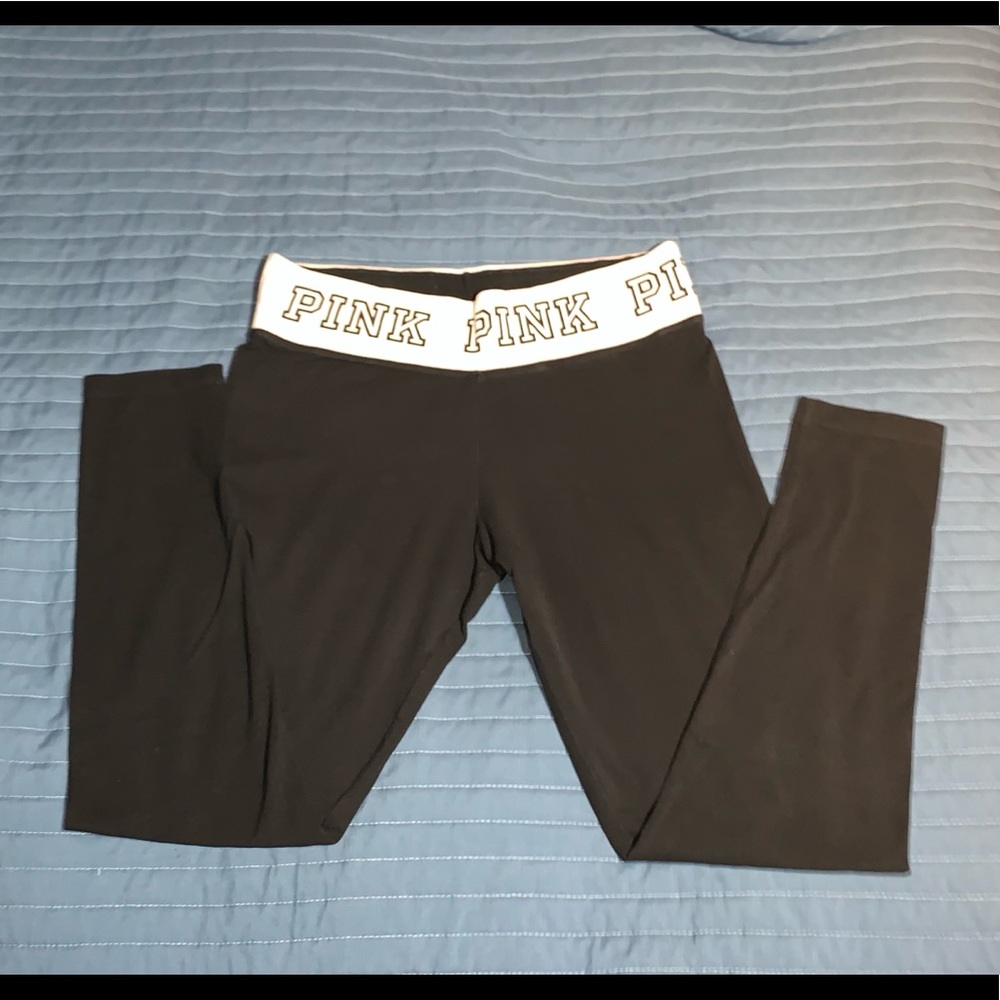 PINK VS Black Leggings with White Waistband